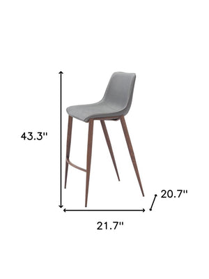 Set of Two 30" Slate Gray and Brown Faux Leather and Steel Bar Height Bar Chairs