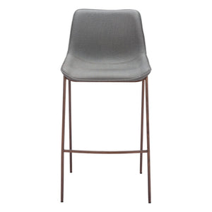 Set of Two 30" Slate Gray and Brown Faux Leather and Steel Bar Height Bar Chairs