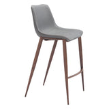 Set of Two 30" Slate Gray and Brown Faux Leather and Steel Bar Height Bar Chairs