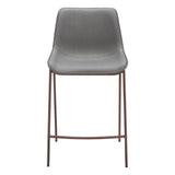 Set of Two 26" Slate Gray and Brown Faux Leather and Steel Counter Height Bar Chairs