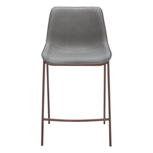 Set of Two 26" Slate Gray and Brown Faux Leather and Steel Counter Height Bar Chairs