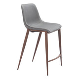 Set of Two 26" Slate Gray and Brown Faux Leather and Steel Counter Height Bar Chairs