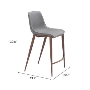 Set of Two 26" Slate Gray and Brown Faux Leather and Steel Counter Height Bar Chairs