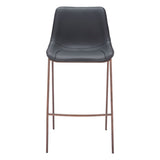 Set of Two 30" Black And Brown Faux Leather And Steel Bar Height Bar Chairs