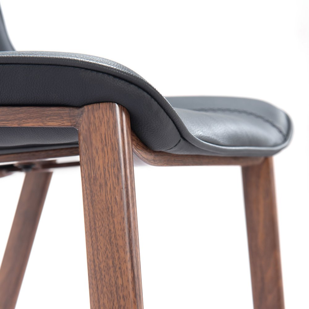 Set of Two 30" Black And Brown Faux Leather And Steel Bar Height Bar Chairs