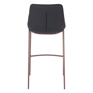 Set of Two 30" Black And Brown Faux Leather And Steel Bar Height Bar Chairs