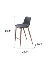 Set of Two 30" Black And Brown Faux Leather And Steel Bar Height Bar Chairs