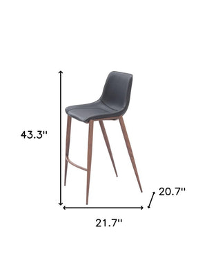 Set of Two 30" Black And Brown Faux Leather And Steel Bar Height Bar Chairs
