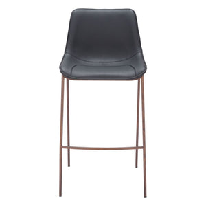 Set of Two 30" Black And Brown Faux Leather And Steel Bar Height Bar Chairs