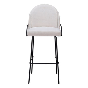 Set of Two 30" Ivory And Black Shearling And Steel Bar Height Bar Chairs
