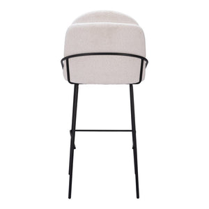 Set of Two 30" Ivory And Black Shearling And Fabric And Steel Bar Height Bar Chairs