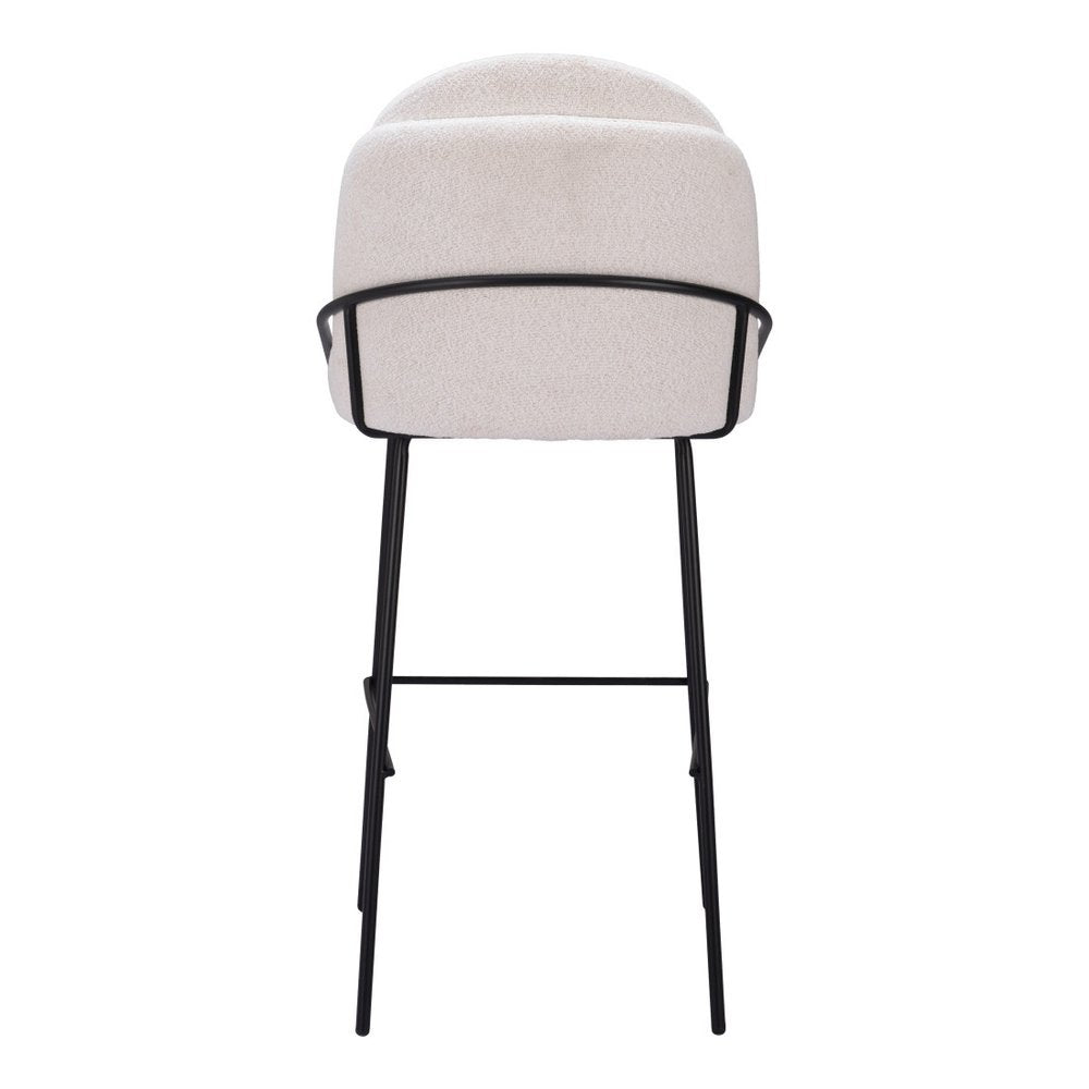 Set of Two 30" Ivory And Black Shearling And Steel Bar Height Bar Chairs