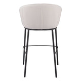 30" Ivory And Black Shearling And Steel Bar Height Bar Chair