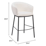 30" Ivory And Black Shearling And Steel Bar Height Bar Chair