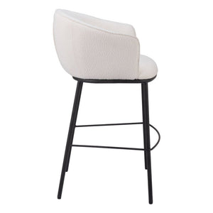 30" Ivory And Black Shearling And Steel Bar Height Bar Chair