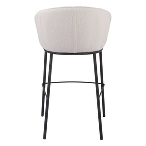 30" Ivory And Black Shearling And Fabric And Steel Bar Height Bar Chair