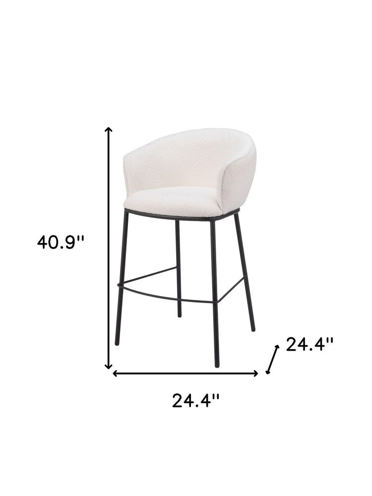 30" Ivory And Black Shearling And Fabric And Steel Bar Height Bar Chair