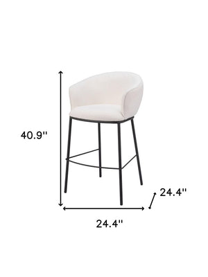 30" Ivory And Black Shearling And Steel Bar Height Bar Chair