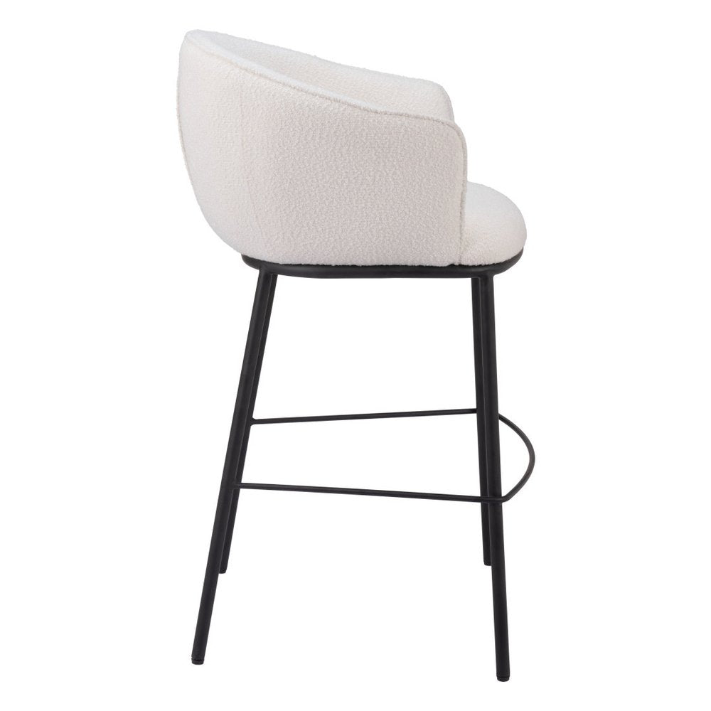 30" Ivory And Black Shearling And Fabric And Steel Bar Height Bar Chair