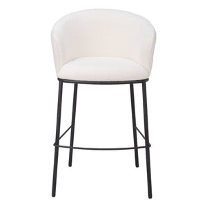 30" Ivory And Black Shearling And Fabric And Steel Bar Height Bar Chair