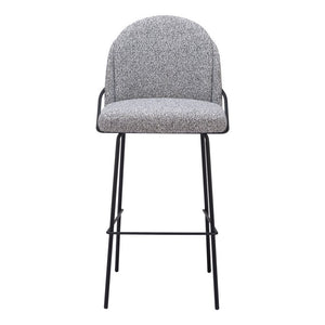 Set of Two 30" Light Gray And Black Shearling And Steel Bar Height Bar Chairs