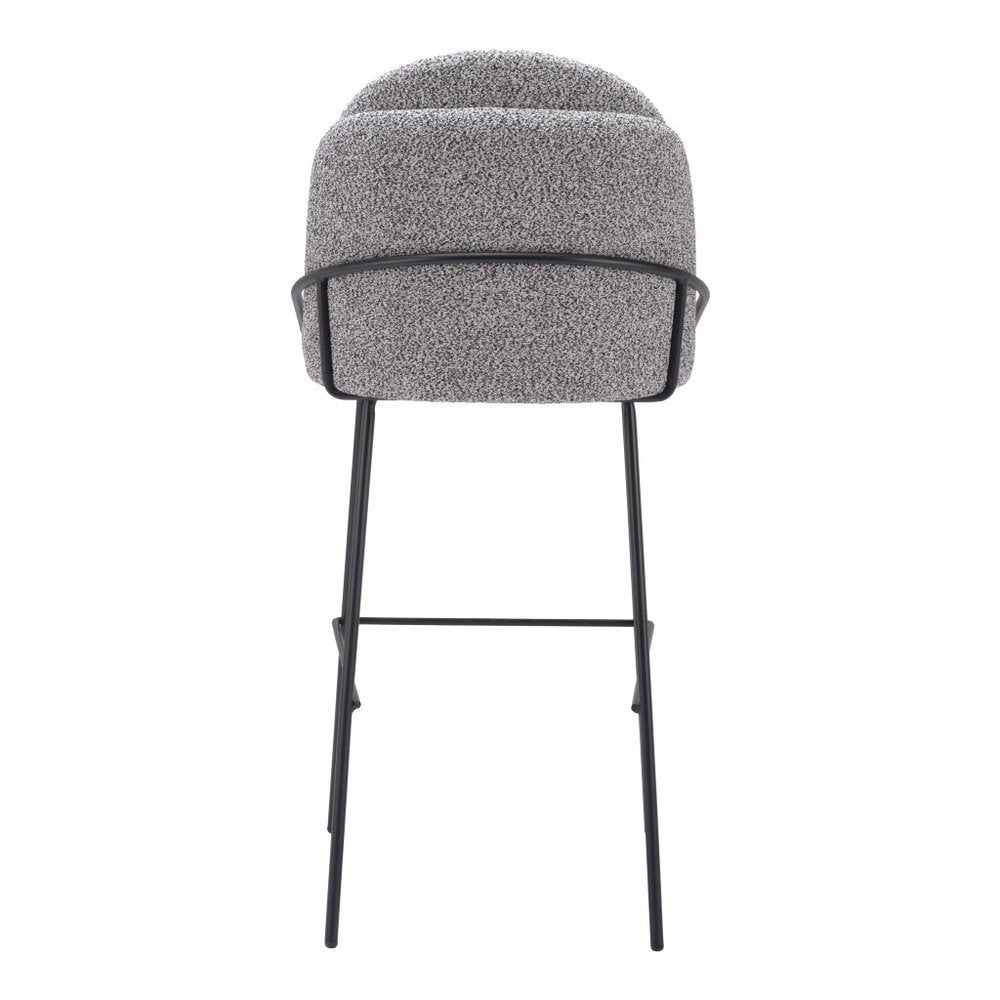 Set of Two 30" Light Gray And Black Shearling And Steel Bar Height Bar Chairs
