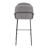 Set of Two 30" Light Gray And Black Shearling And Steel Bar Height Bar Chairs
