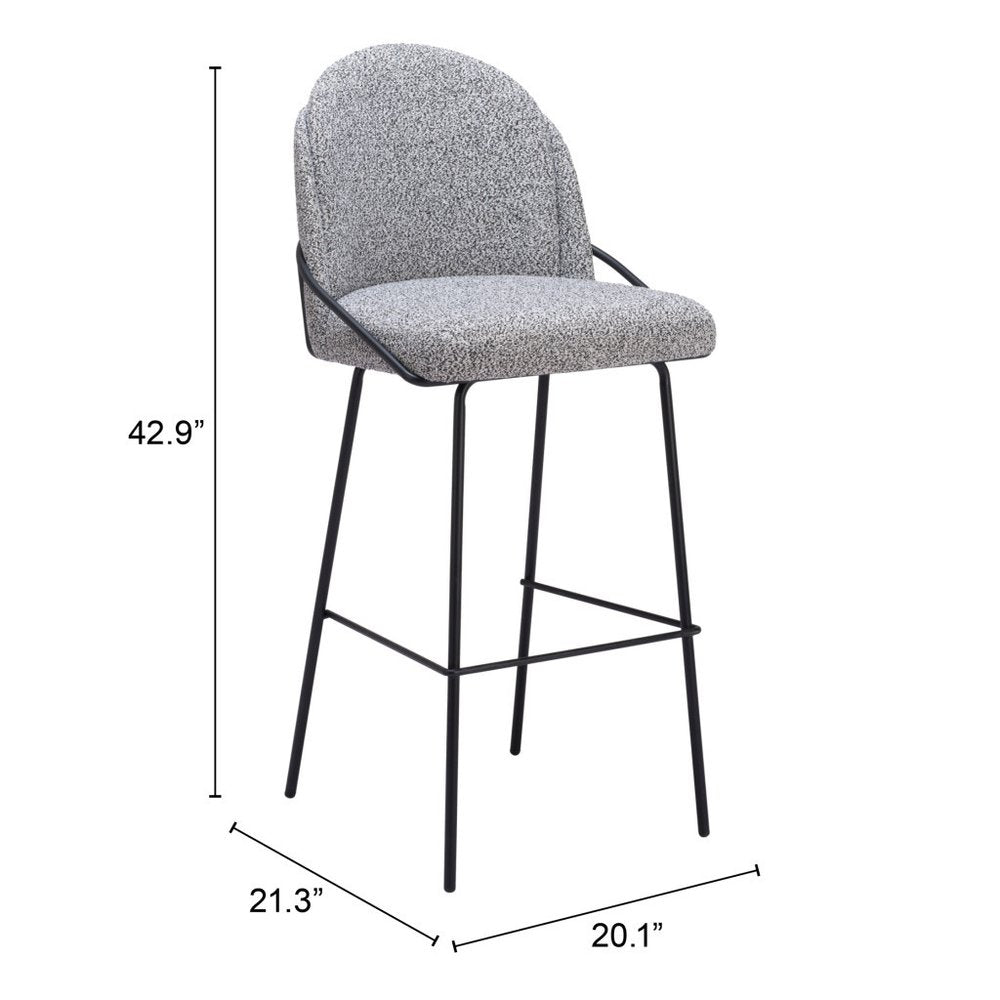 Set of Two 30" Light Gray And Black Shearling And Steel Bar Height Bar Chairs