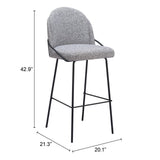 Set of Two 30" Light Gray And Black Shearling And Steel Bar Height Bar Chairs