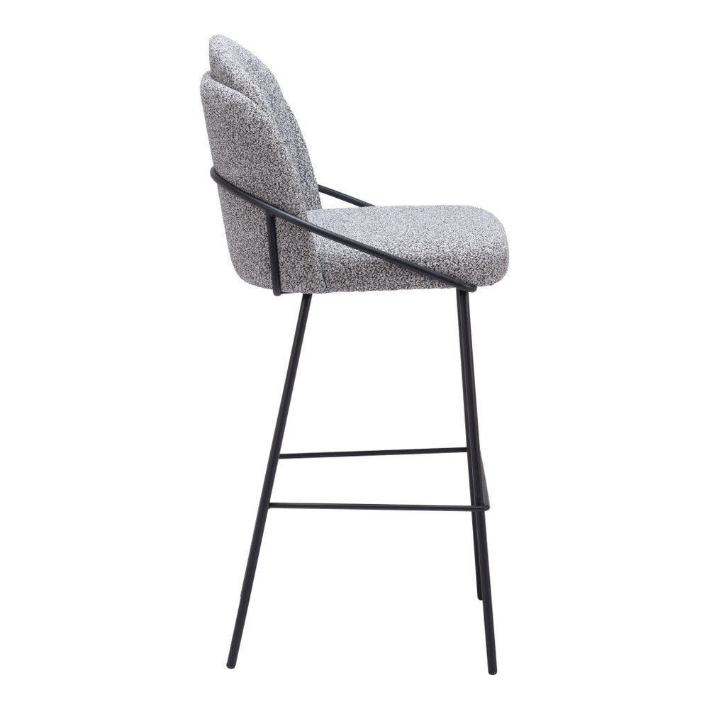 Set of Two 30" Light Gray And Black Shearling And Steel Bar Height Bar Chairs