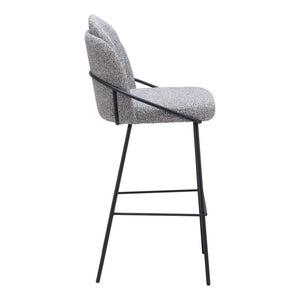 Set of Two 30" Light Gray And Black Shearling And Steel Bar Height Bar Chairs