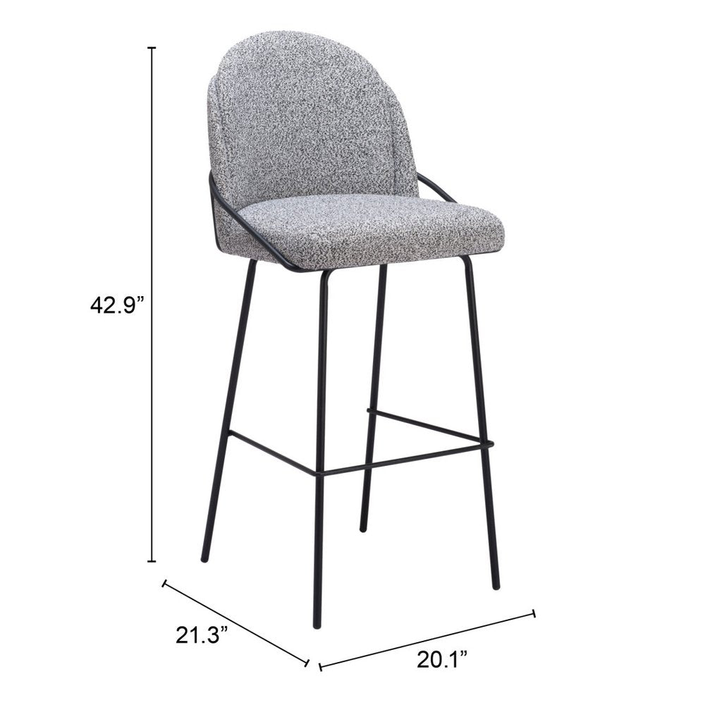 Set of Two 30" Light Gray And Black Shearling And Steel Bar Height Bar Chairs