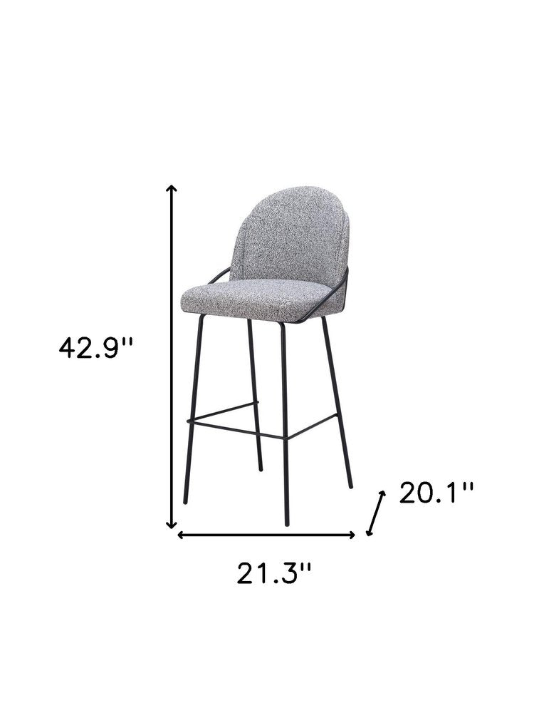 Set of Two 30" Light Gray And Black Shearling And Steel Bar Height Bar Chairs