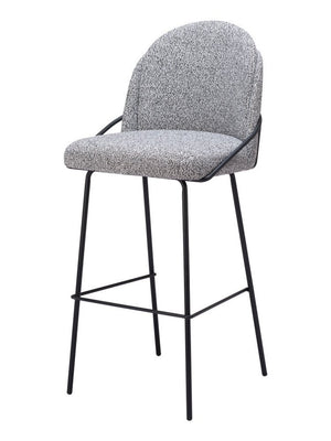 Set of Two 30" Light Gray And Black Shearling And Steel Bar Height Bar Chairs