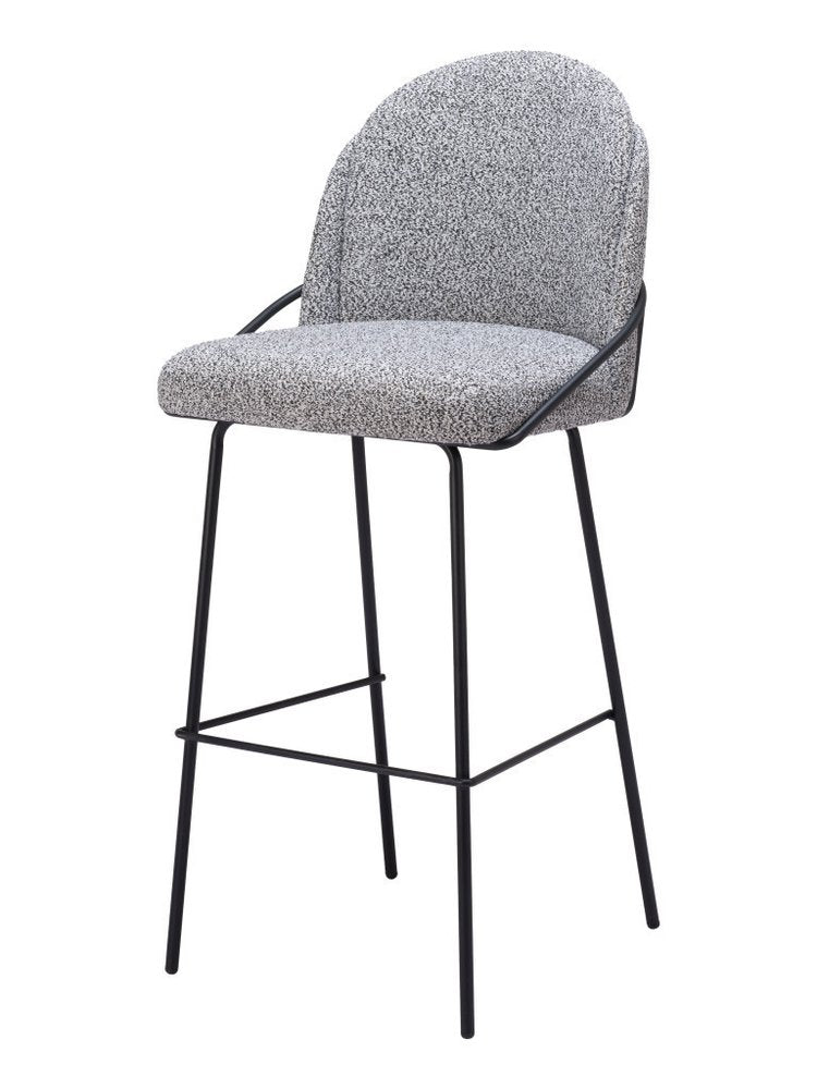 Set of Two 30" Light Gray And Black Shearling And Steel Bar Height Bar Chairs