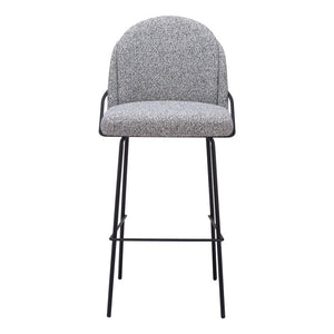 Set of Two 30" Light Gray And Black Shearling And Steel Bar Height Bar Chairs