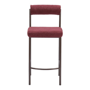 Set of Two 26" Red and Bronze Shearling and Steel Low Back Counter Height Bar Chairs