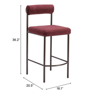 Set of Two 26" Red and Bronze Shearling and Steel Low Back Counter Height Bar Chairs