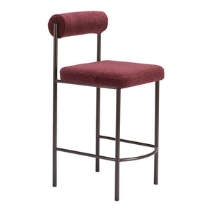 Set of Two 26" Red and Bronze Shearling and Steel Low Back Counter Height Bar Chairs