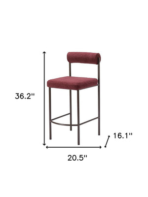 Set of Two 26" Red and Bronze Shearling and Steel Low Back Counter Height Bar Chairs