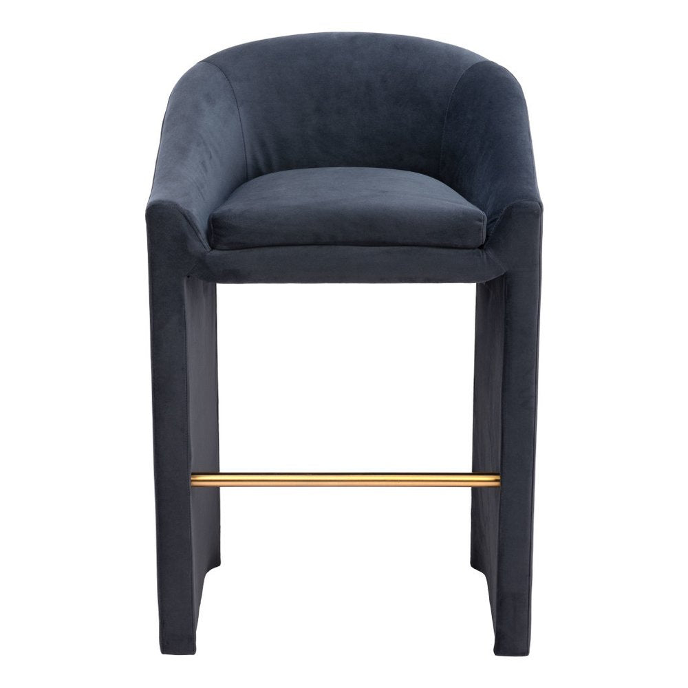 30" Gray And Gold Velvet And Steel Low Back Bar Height Bar Chair