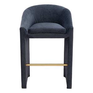 30" Gray And Gold Velvet And Steel Low Back Bar Height Bar Chair