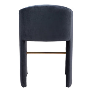 30" Gray And Gold Velvet And Steel Low Back Bar Height Bar Chair