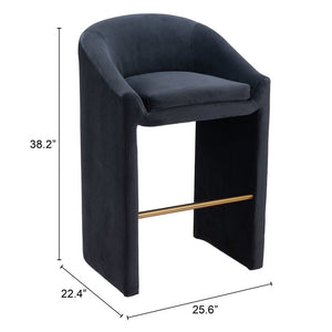 30" Gray And Gold Velvet And Steel Low Back Bar Height Bar Chair