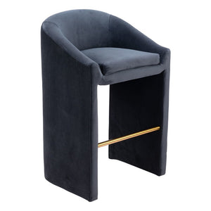 30" Gray And Gold Velvet And Fabric And Steel Low Back Bar Height Bar Chair
