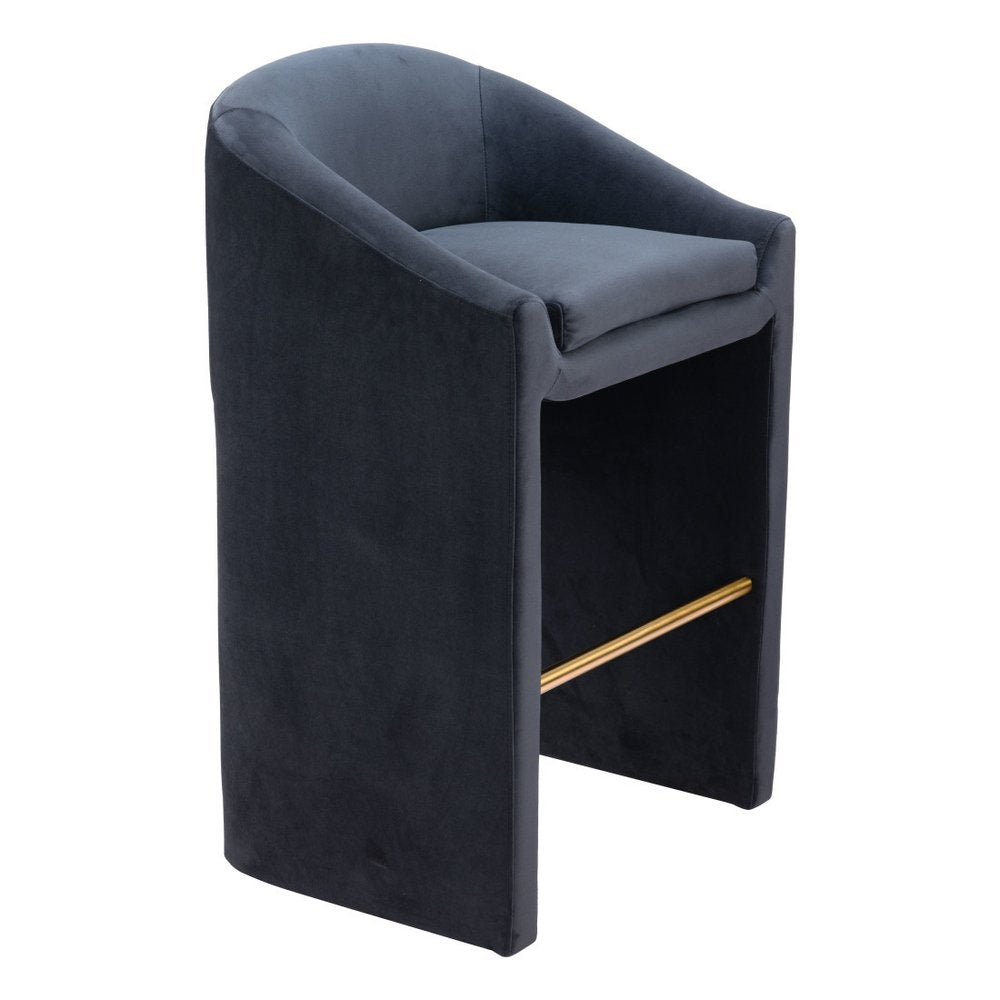 30" Gray And Gold Velvet And Fabric And Steel Low Back Bar Height Bar Chair