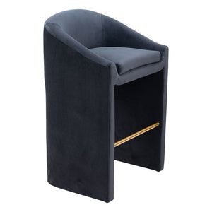 30" Gray And Gold Velvet And Steel Low Back Bar Height Bar Chair