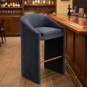 30" Gray And Gold Velvet And Fabric And Steel Low Back Bar Height Bar Chair