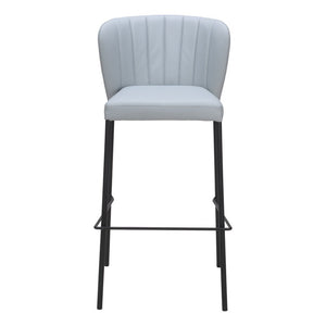Set of Two 29" Gray And Black Faux Leather And Steel Bar Height Bar Chairs