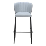 Set of Two 29" Gray And Black Faux Leather And Steel Bar Height Bar Chairs